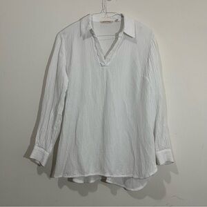 Soft Surroundings Regatta Gauze Crinkle Too Lace V Neck Womens L White Beach
